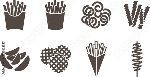 Collection of fast food icons including french fries and onion rings