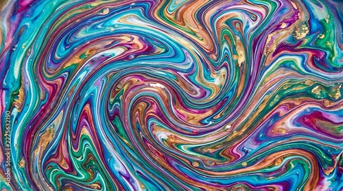 Vibrant swirling abstract pattern in electric blues, pinks, and greens background