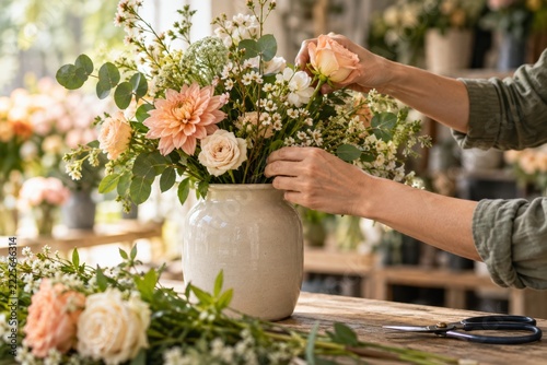 Florist Hands Arranging Fresh Seasonal Flowers