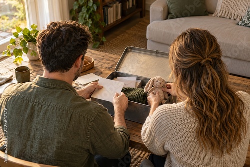 Two Adults Packing a Family Time Capsule