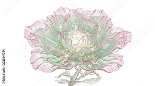 Beautiful pink and white flower plant illustration with green leaves
