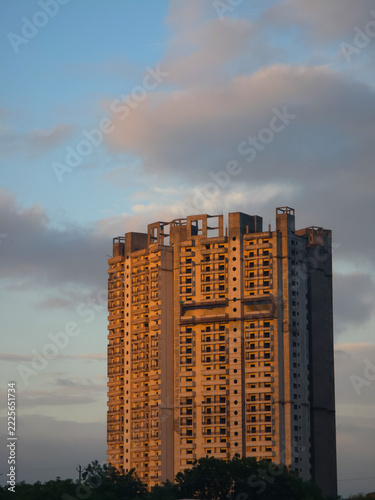 Modern High-Rise Building Silhouette at Sunset