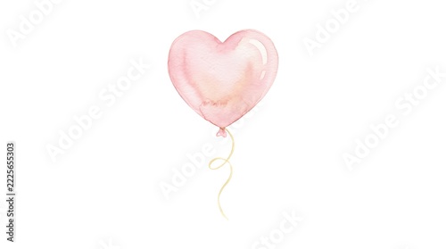 Balloon shaped like a heart floats with a curly ribbon.