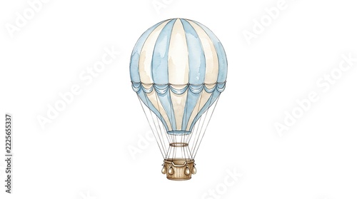 Hot air balloon floats against a white background.