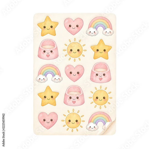 Sheet of reward stickers for kids, watercolor potty training clipart, transparent background PNG