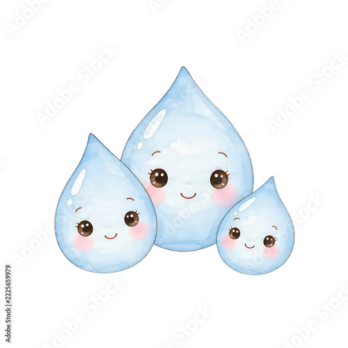 Blue water drops, watercolor handwashing clipart, transparent background PNG