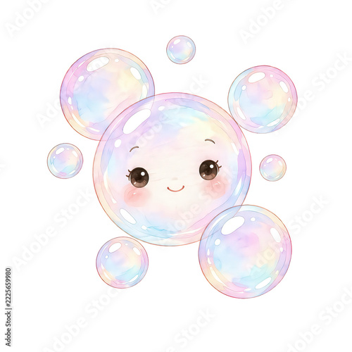 Floating soap bubbles, watercolor handwashing clipart, transparent background PNG