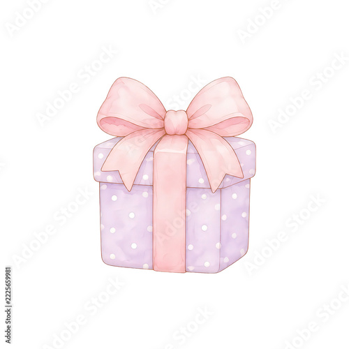 Pastel gift box with bow, watercolor potty training reward clipart, transparent background PNG
