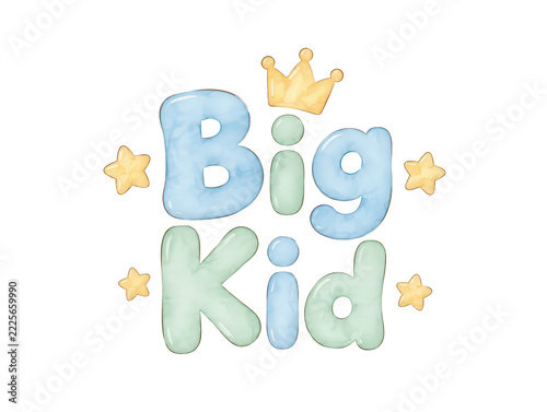 Big Kid lettering, watercolor potty training text clipart, transparent background PNG