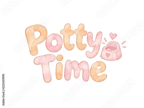Potty Time lettering, watercolor potty training text clipart, transparent background PNG