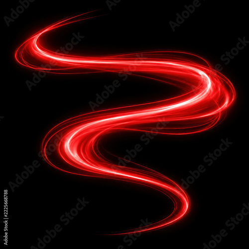 Red light trail, glowing energy swirl, abstract wave, neon curve, magic streak, bright flare