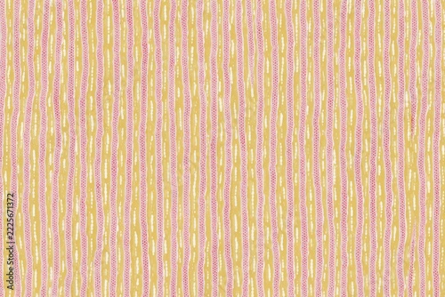 Seamless textile background pattern with rows of tiny marshmallow pink hand stitched dots on butter yellow field