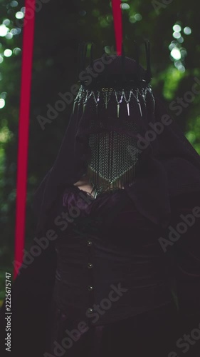4k Mysterious Lady with Crown and Red Ribbons, Halloween Creepy Creature