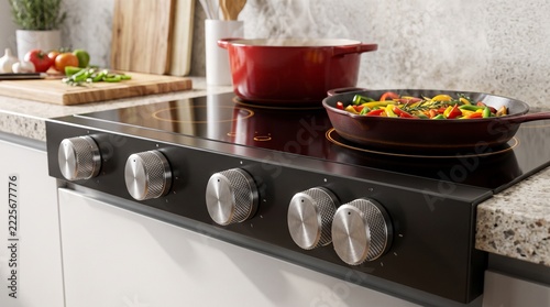 Things that help in a person's life. A modern induction cooktop features large, tactile control knobs for easy and accessible cooking.