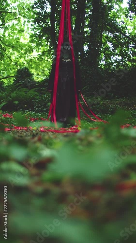 4k Mysterious Lady with Crown and Red Ribbons, Halloween Creepy Creature
