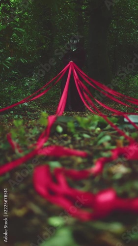 4k Mysterious Lady with Crown and Red Ribbons, Halloween Creepy Creature