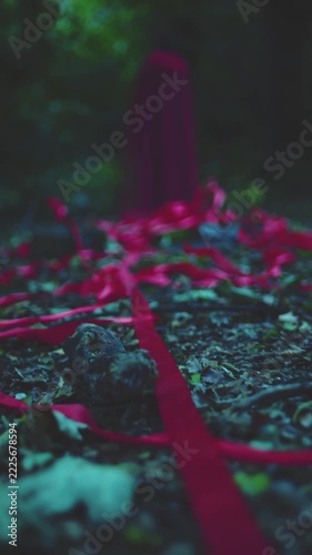 4k Mysterious Lady with Crown and Red Ribbons, Halloween Creepy Creature