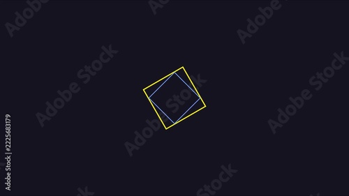 Minimalist motion featuring rotating geometric squares on dark background, abstract animation blue