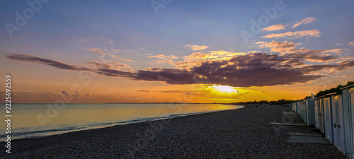 Sunset over Aldwick Beach in Bognor Regis, West Sussex