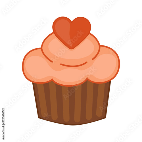 Valentine's Day cupcake vector with heart topper for bakery menu and gift tag design. Vector illustration.