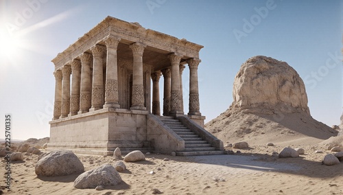Ancient Greek Temple in Desert Landscape
