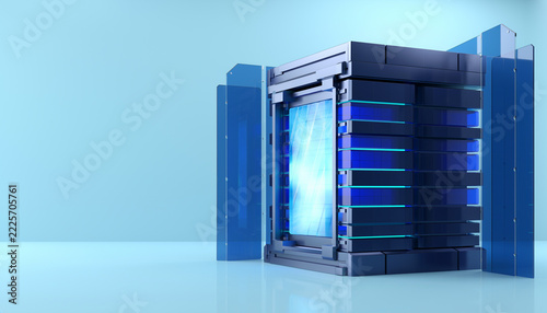 Secure Digital Infrastructure Concept with Glowing Blue Core and Layered Modules