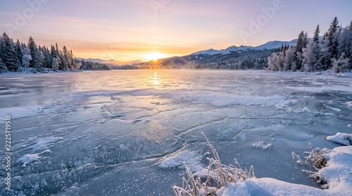 Frozen lake sunrise