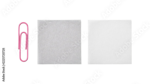 Pink Paperclip and Two Square Tracing Papers Isolated on White