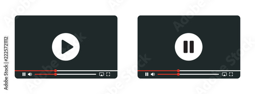 Video player interface vector set with play and pause icons isolated on white background