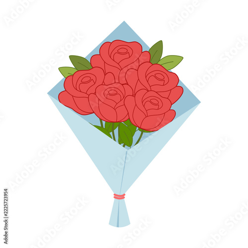 Red rose bouquet in wrapping paper vector for flower shop logo and greeting card design.