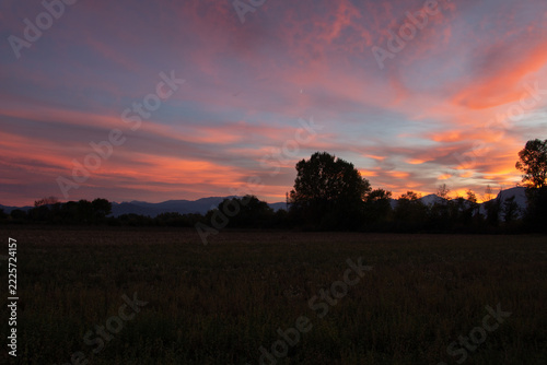 October sunset over Thessaly rural landscape with copy space