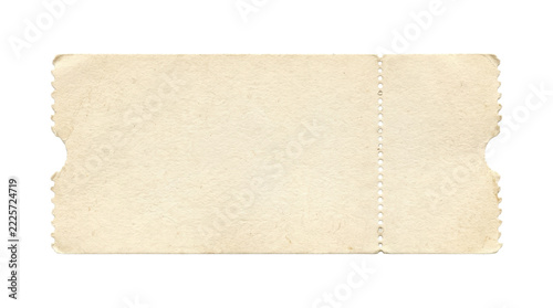 Blank vintage paper ticket template with perforated edges on white background