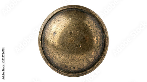 Aged scratched brass upholstery tack nail head isolated on white