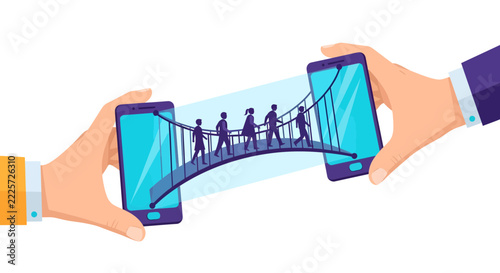 Digital Bridge Connecting People Between Two Smartphones Concept Illustration