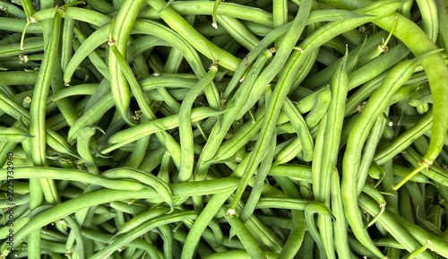 Fresh organic French green beans at a farmers market