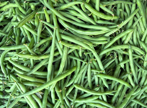 Fresh organic French green beans at a farmers market
