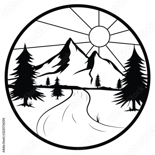 Road mountain in circle shape vector illustration