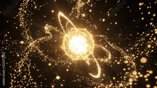 Gold particles abstract energy explosion with swirling light