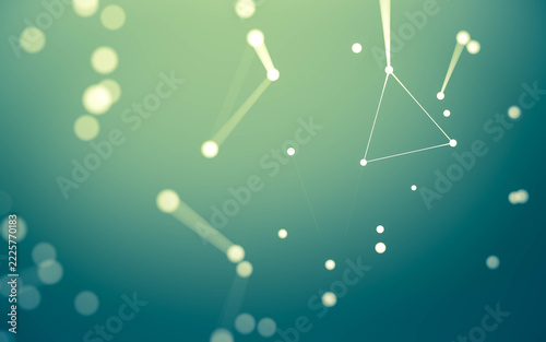 Abstract background. Molecules technology with polygonal shapes, connecting dots and lines. Connection structure. Big data visualization.