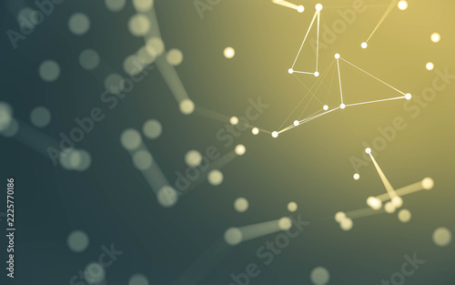 Abstract background. Molecules technology with polygonal shapes, connecting dots and lines. Connection structure. Big data visualization.
