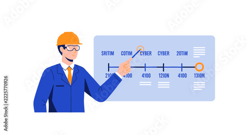 Engineer Presenting Project Timeline and Data Dashboard Vector Illustration