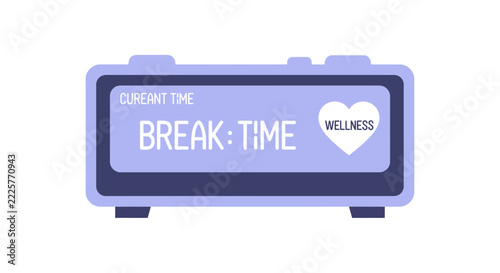 Digital Alarm Clock Displaying Break Time and Wellness Icon Vector Illustration for Mental Health and Self-Care Concepts