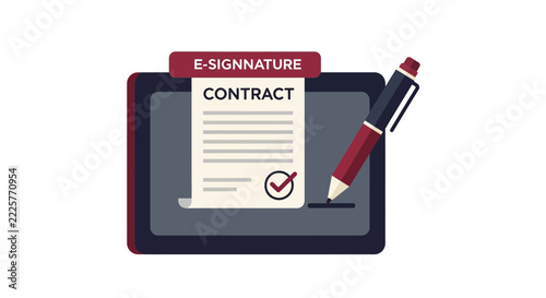 Digital Electronic Signature Concept on Tablet with Stylus Pen and Paperless Contract Agreement Document Illustration
