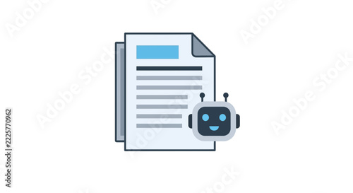 AI Assistant and Document Icon for Automated Writing and Text Processing Concepts