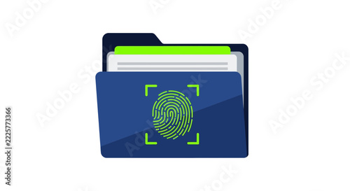 Secure Data Folder Icon with Fingerprint Biometric Scanner - Cybersecurity and Data Privacy Concept