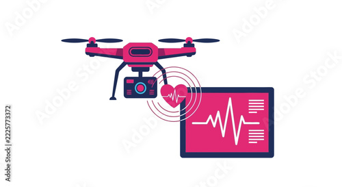 Medical Drone for Emergency Healthcare and Remote Patient Monitoring Flat Vector Illustration
