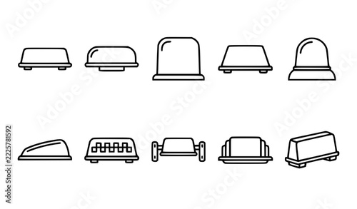 Minimal Outline Taxi Roof Light Symbols Black and White Vector Icon Collection