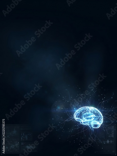 Glowing Digital Human Brain with Neural Network Connections in Dark Space