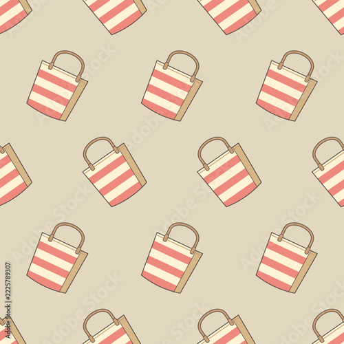 Seamless Pattern of Retro Striped Beach Bags for Summer Design