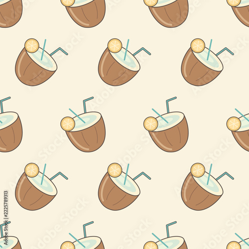 Seamless Tropical Coconut Cocktail Pattern for Summer Designs